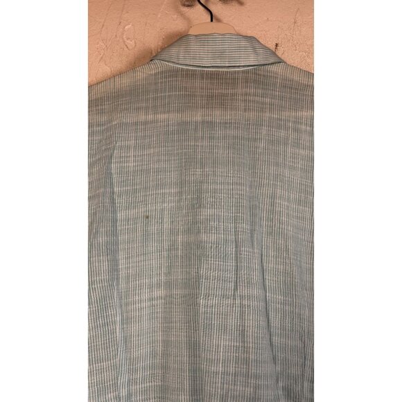 Chico's Blue Striped Button-Up Ruffle Tunic Top Shirt Size 2 Cotton Long Sleeve - Picture 3 of 9